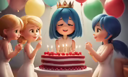 a group of women that are standing next to a cake