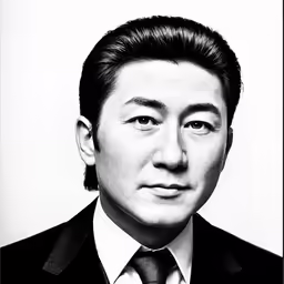 a man in a suit and tie, looks into the camera