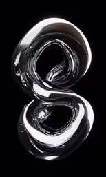a shiny glass letter s on a black background