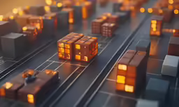 the yellow lights are placed on a model train set
