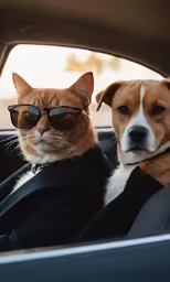 a dog and a cat are in the car