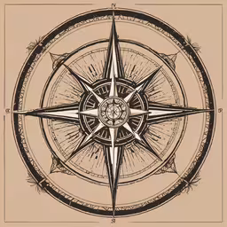 a compass on brown paper is featured in this drawing,a black and white compass in the shape of a wheel