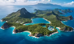 an aerial view of the ocean and islands in an island