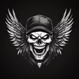 a skull with wings and a cap