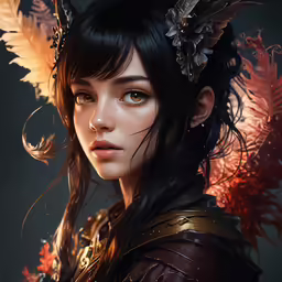 a painting of a girl wearing feathers on her head