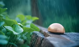 an electronic device sitting on top of a log in the rain