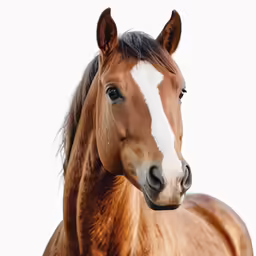 the chestnut horse is showing off its bright white markings