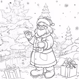 santa claus near his christmas tree with presents in hand