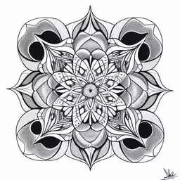 an intricate floral design in black and white