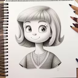 a cartoon girl with blonde hair and a smile,a drawing of a girl with a smile on her face