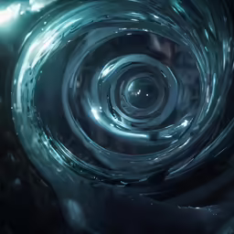 an abstract spiral of water floating in the dark