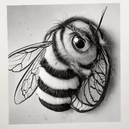 a drawing of a bee with a large face