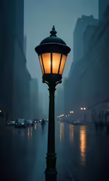a street light in the middle of a city