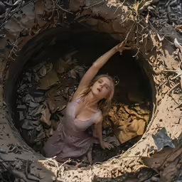 the woman is in the hole in the ground