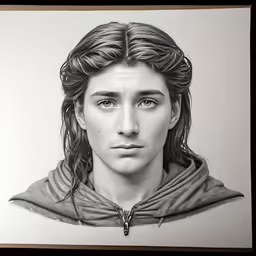 a drawing of jesus with long hair and braids