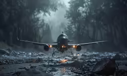 an airplane is flying low over some rocks