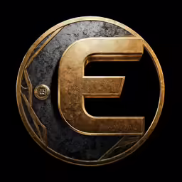 the letter e is gold and black with a gold star