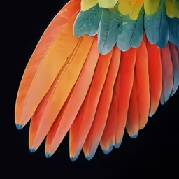 multi colored feathers are attached to a branch