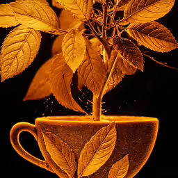 a coffee cup with a plant in it
