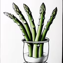 an ink drawing of a green plant in a glass bowl