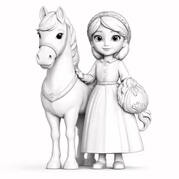 a young girl and her horse with a bag