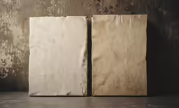 two brown pieces of paper are side by side