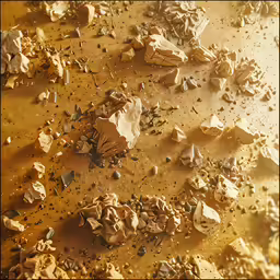 a large amount of rocks are covered in brown substance