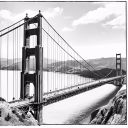 a long view of the golden gate bridge with people on top