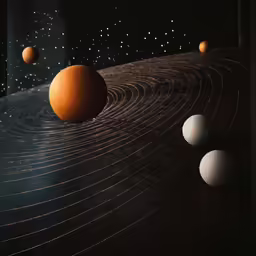 two white and one red spheres standing next to each other