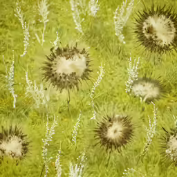 a field full of various plants with a circular design