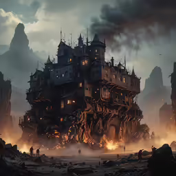 a castle with a lot of lights on it in the middle of nowhere