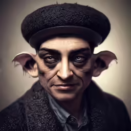 the man has an odd hat over his head