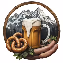 a beer mug and pretzels in a circle