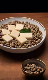 white and black peanuts with cheese on them on a wooden surface