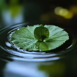 a leaf that is laying on some water