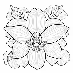 an outline of a flower, including an orchid with several petals