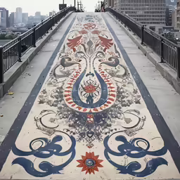 a long walkway made out of colorful patterns