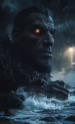 the character from the film star trek into the water with a glowing red eye