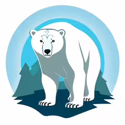 a bear is looking to its left with trees in the background,a polar bear is standing in front of trees,there is a large polar bear in the middle of the circle,an illustration of a polar bear,an image of a polar bear in the wilderness