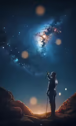 a person that is standing up under some stars