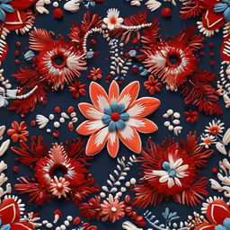 a colorful wallpaper with red, white, and blue flowers