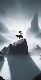 a woman that is standing on some rocks
