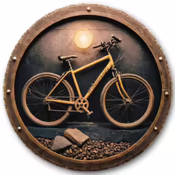 an image of a bike hanging on a round wall