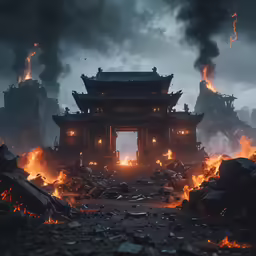 a chinese gate at night and the sky is very dark