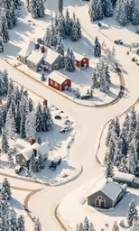 a small village on top of a hill in the snow