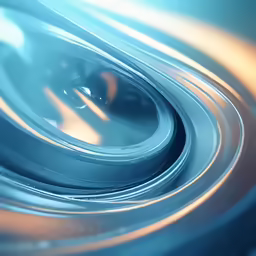 some shiny silver items floating around a blue light