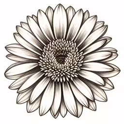 a flower is shown with white petals,a drawing of a white and brown flower with dark center
