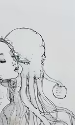 a drawing of a woman with jelly earrings