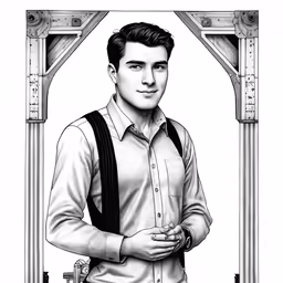 a drawing of a man standing with a dress shirt on