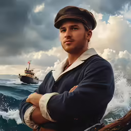 a man in a hat is standing in the water